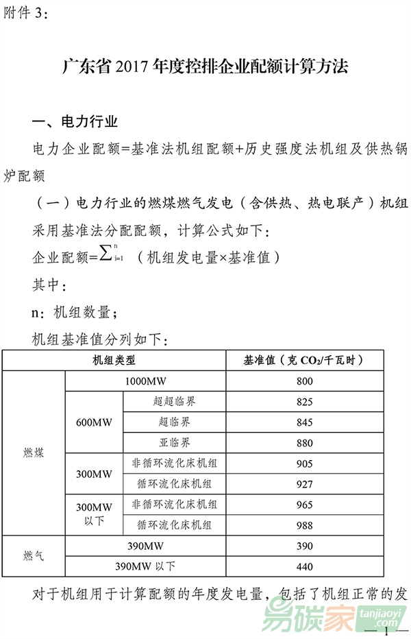 廣東省2017年度控排企業配額計算方法